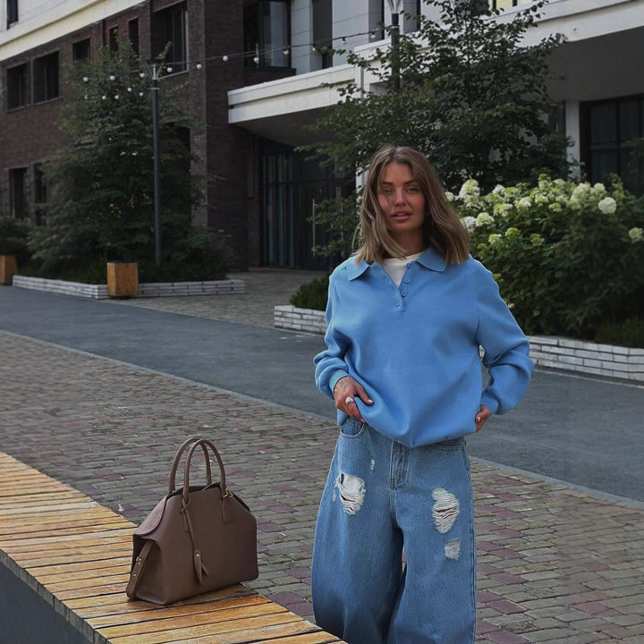 Kvinne casual genser med høy krage og teksturert design Skjora