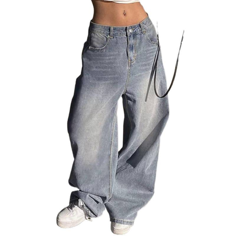Dame brede High-Waist Jeans med dekorative lommer Skjora