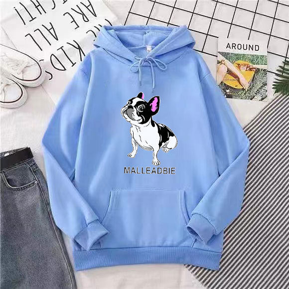 Dame hettegensere med kreativ fransk bulldogmotiv Skjora