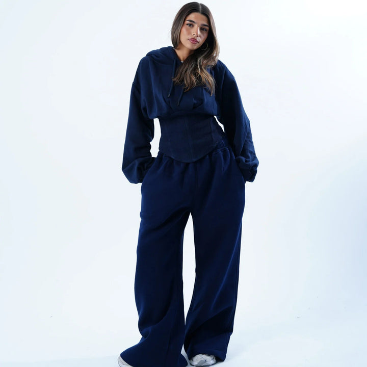 Dame Oversized Hoodie og Vide Bukser Sett Skjora
