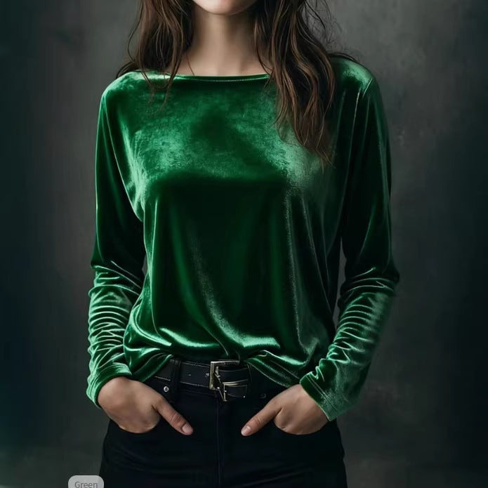 Women's elegant light velvet long-sleeved top