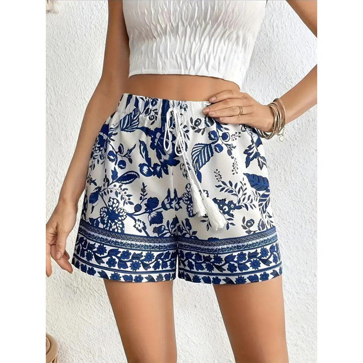 Dame fritidsshortser med blomstermønster og elastisk midje Skjora