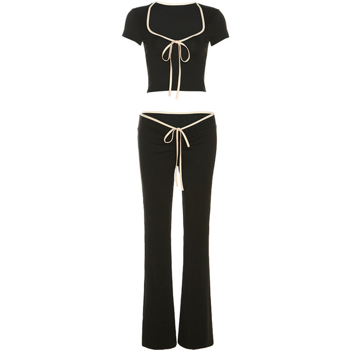 Damer Sporty Set med dyp utringning og elegant snøredrapering Skjora