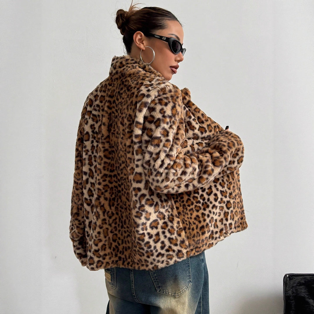 Dame elegant leopardmønster blazerjakke Skjora