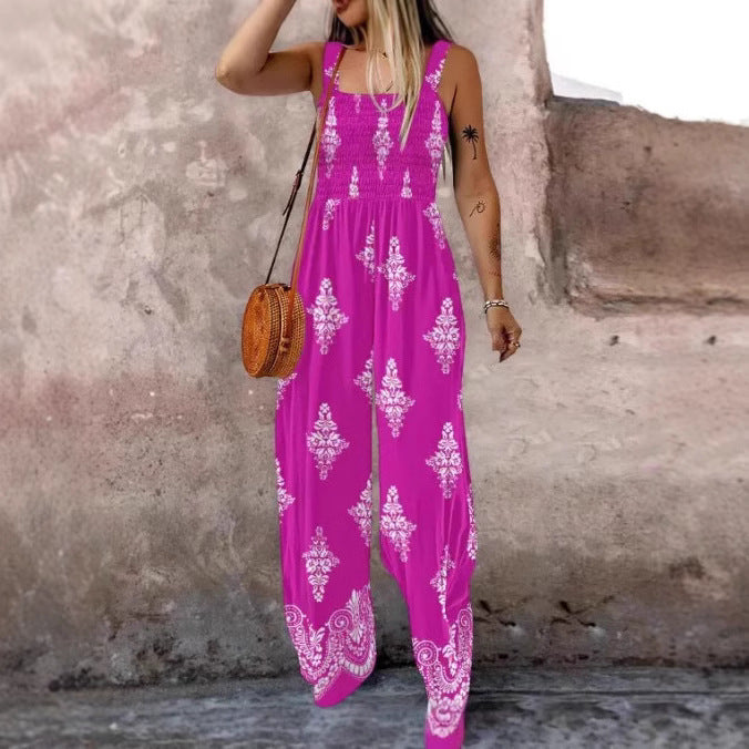 Dame jumpsuit med elastisk midjebånd og blomsterdekorasjoner Skjora