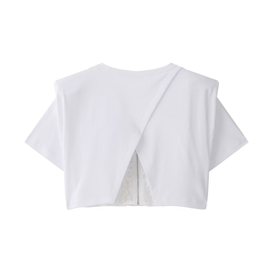 Dame Crop-T-skjorte med elegant spissunderlag Skjora