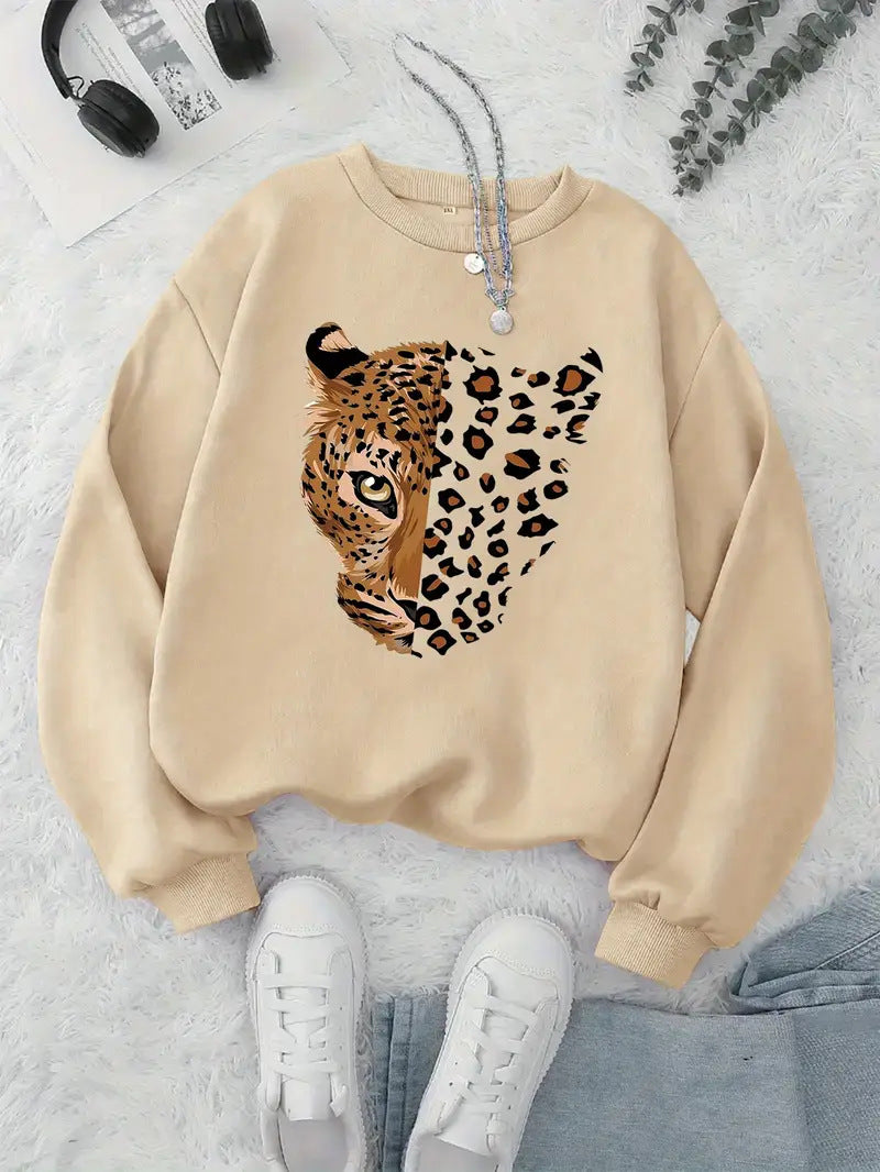 Kvinner sweatshirt med leopardmotiver Skjora