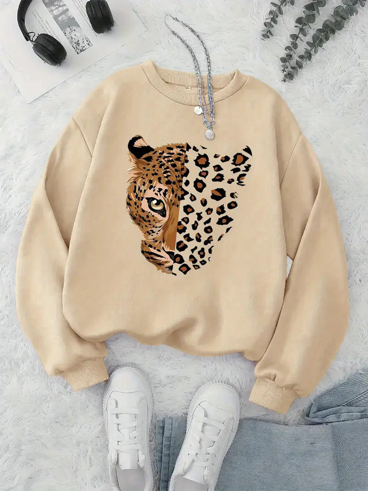 Kvinner sweatshirt med leopardmotiver Skjora