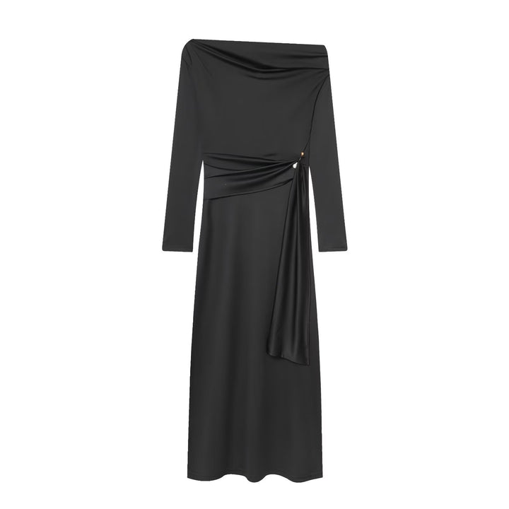 Dame elegant Maxikjole med asymmetrisk utskæring og dekorativ drapering Skjora