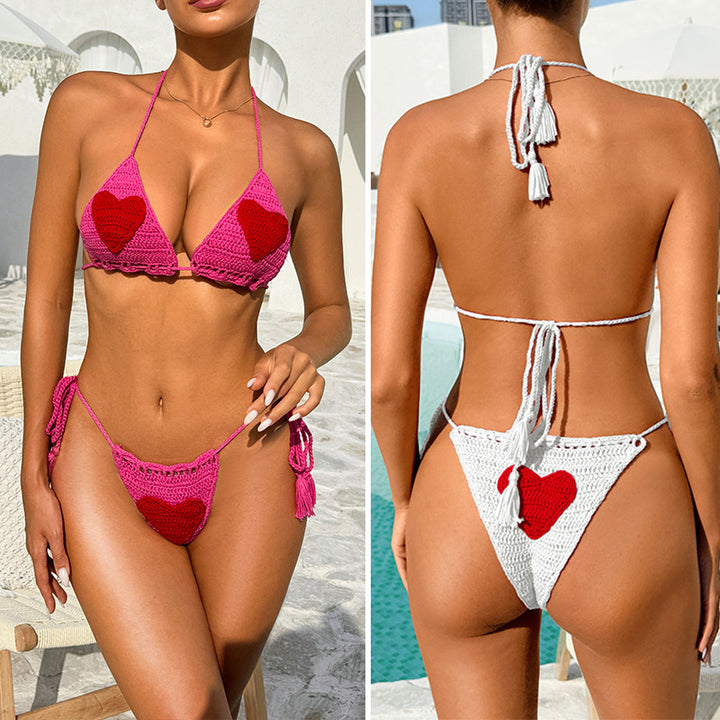 Damen Häkel-Bikini-Set mit Herz-Motiv und anpassbarem Trägersystem Skjora
