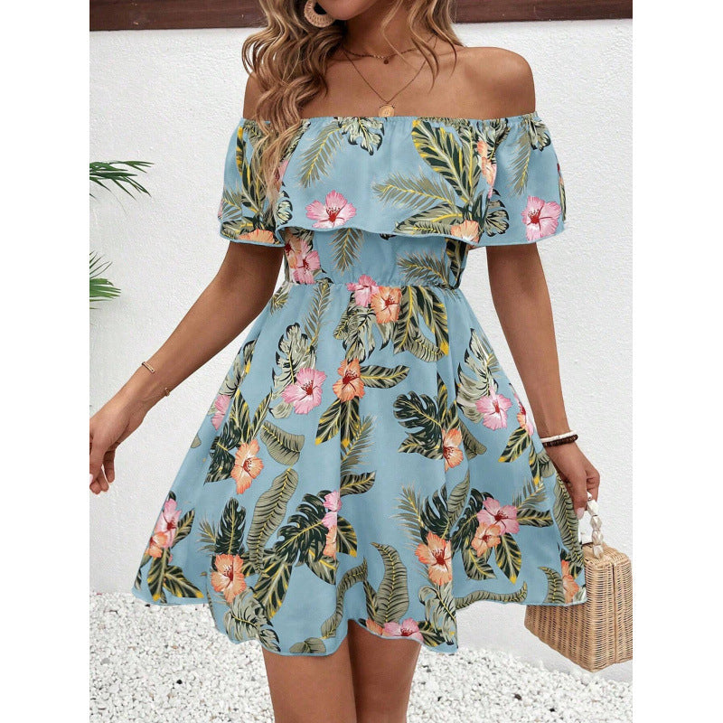 Dame Off-Shoulder Sommerkjole med blomstermønster Skjora