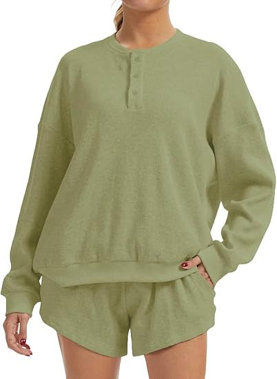 Kvinne Casual Overdimensjonert Genser og Shorts Sett Skjora