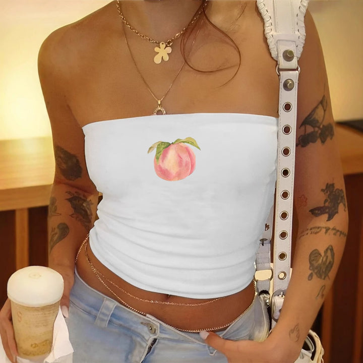 Dame bandeau topp med fruktmotiv og figursydd snitt Skjora