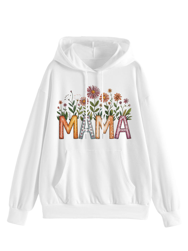 Dame hoodie med blomstertrykk og inspirerende tekst Skjora