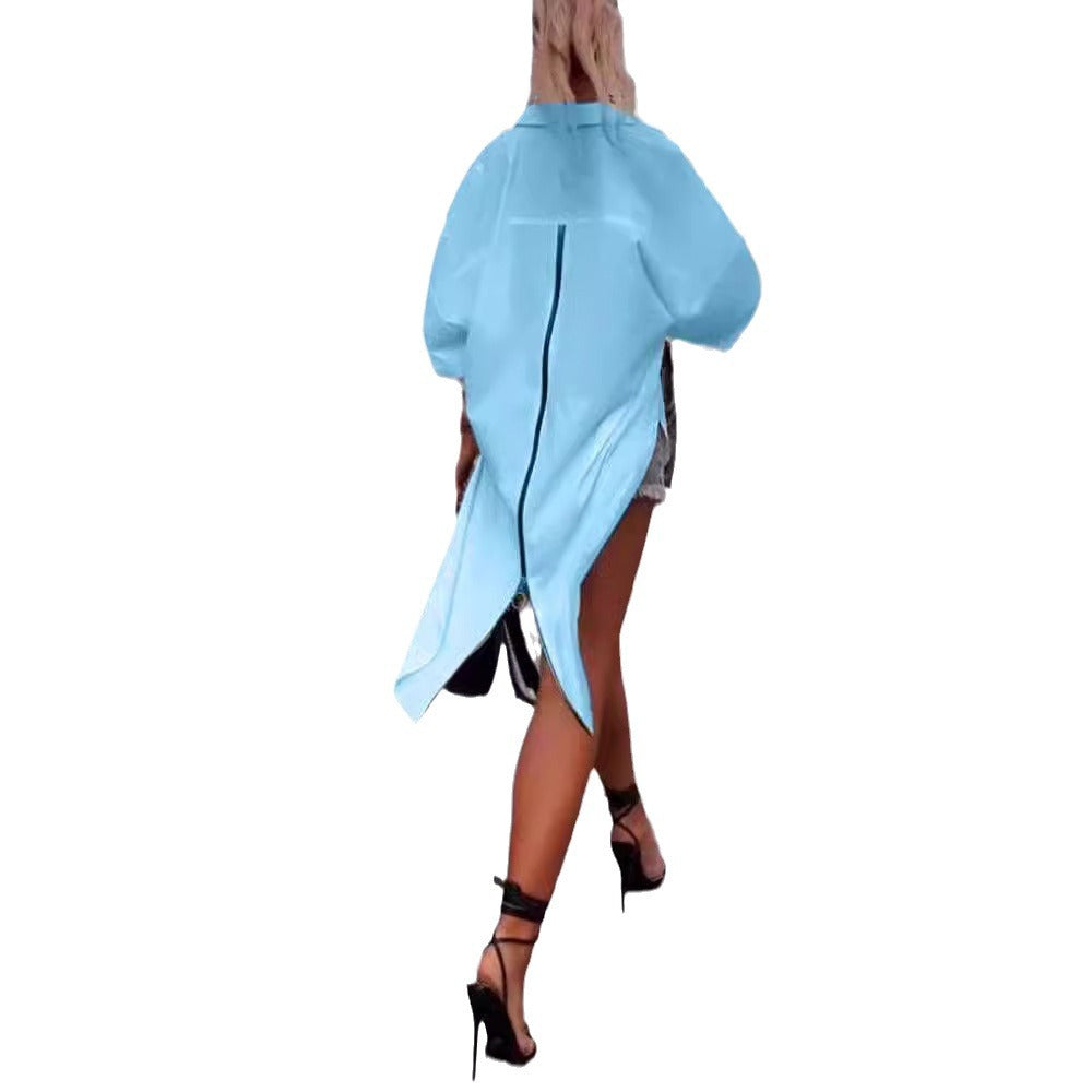 Kvinne casual oversized blusejakke med glidelås Skjora