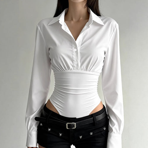 Damer elegant bodysuit med fin krage og knappdetaljer Skjora