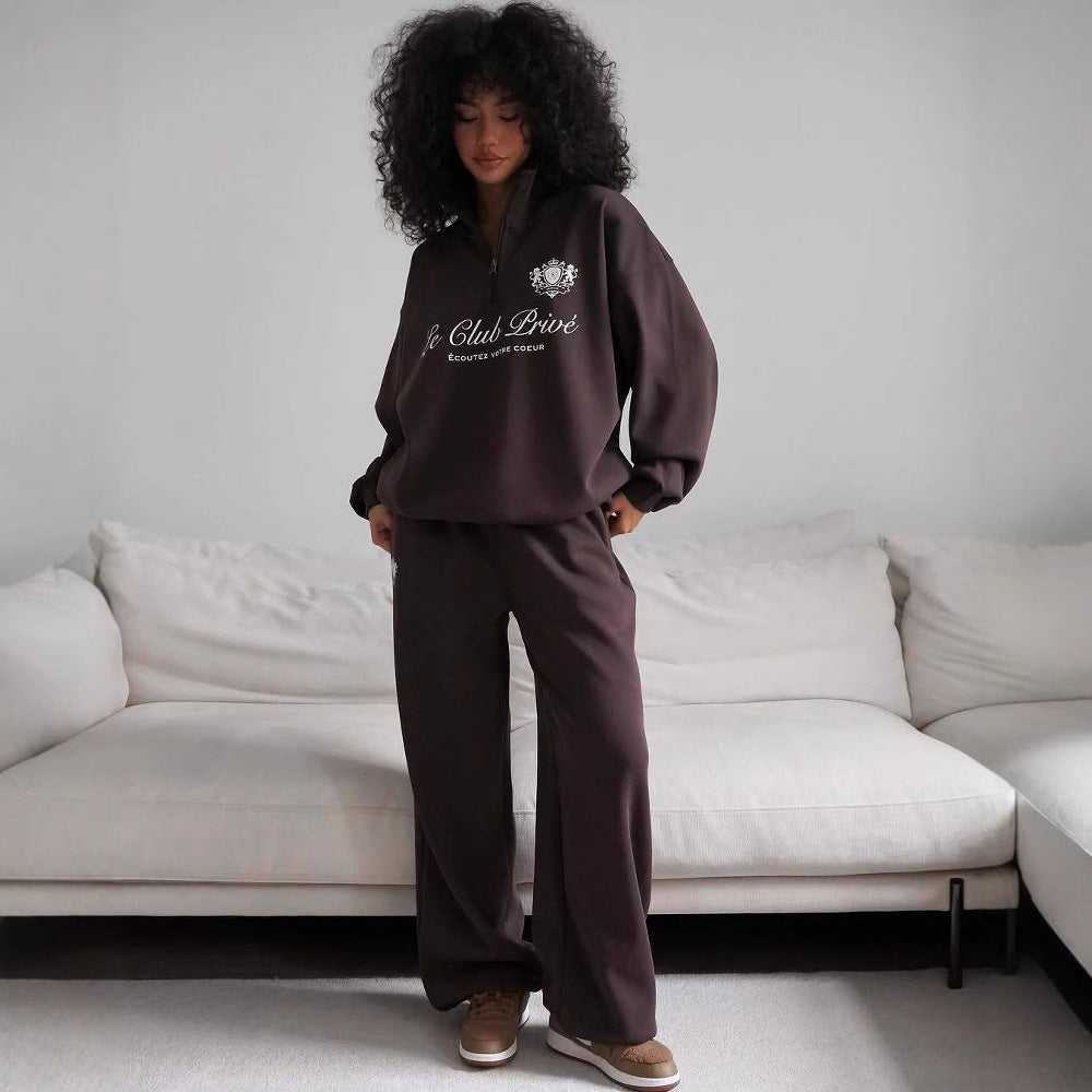 Dame avslappet genser med halvlukking og eksklusivt trykk Skjora