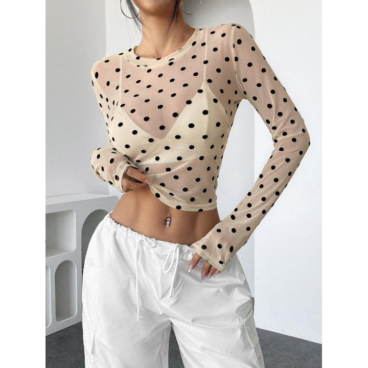 Dame Transparent Langermet Bluse med Dots Skjora