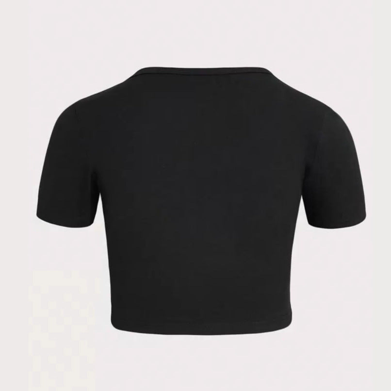 Dame Cropped T-skjorte med kreativt skjelettdesign Skjora