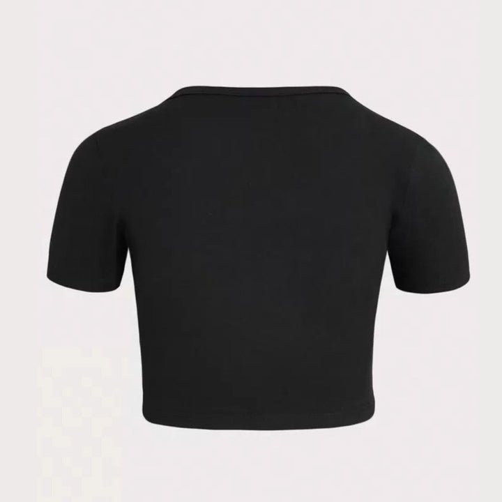 Dame Cropped T-skjorte med kreativt skjelettdesign Skjora