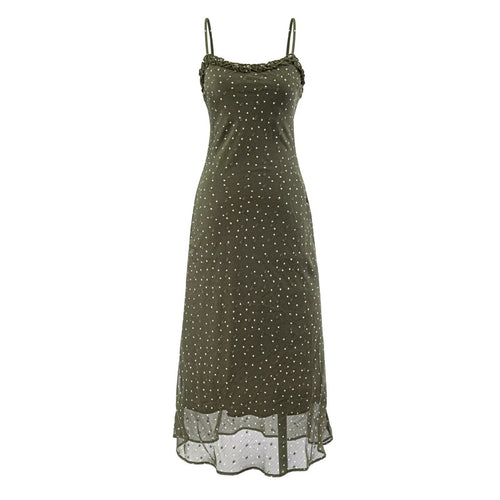 Damer maxikjole med delikate spagetti-stropper og prikkemønster Skjora