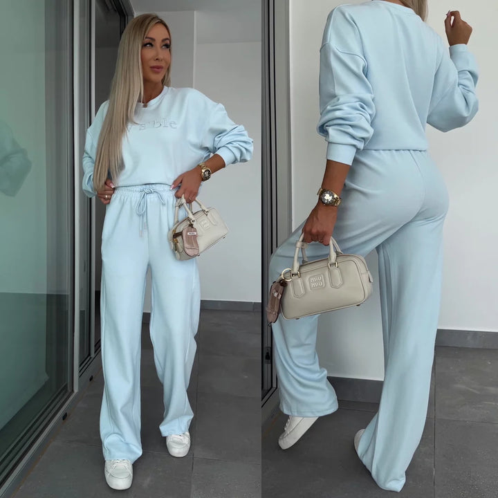 Dame Casual Sweatpants Sett med Løs Passform og Praktiske Lommer