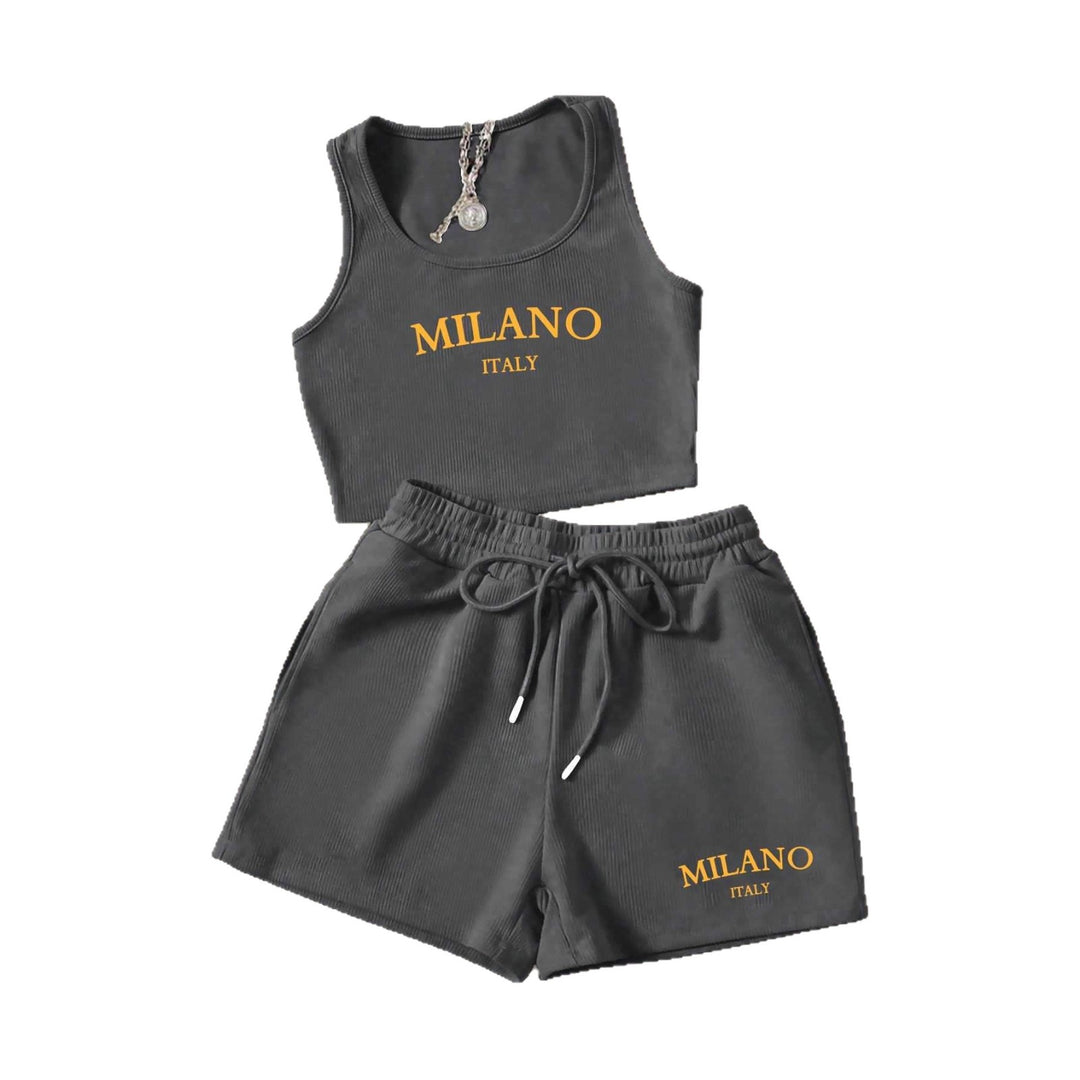Damer sporty todelt sett med topp og shorts Skjora