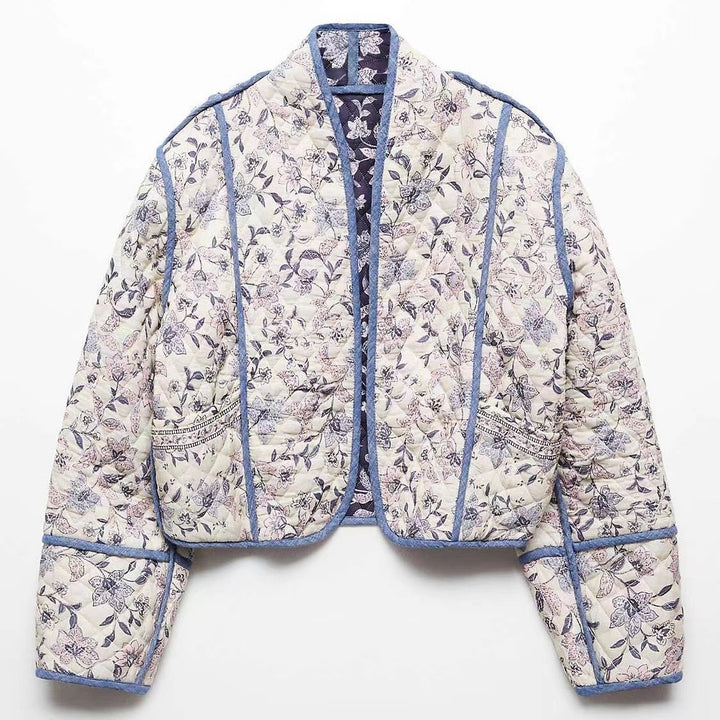 Dame quilted kort jakke med blomsterdesign og kontrastsøm Skjora