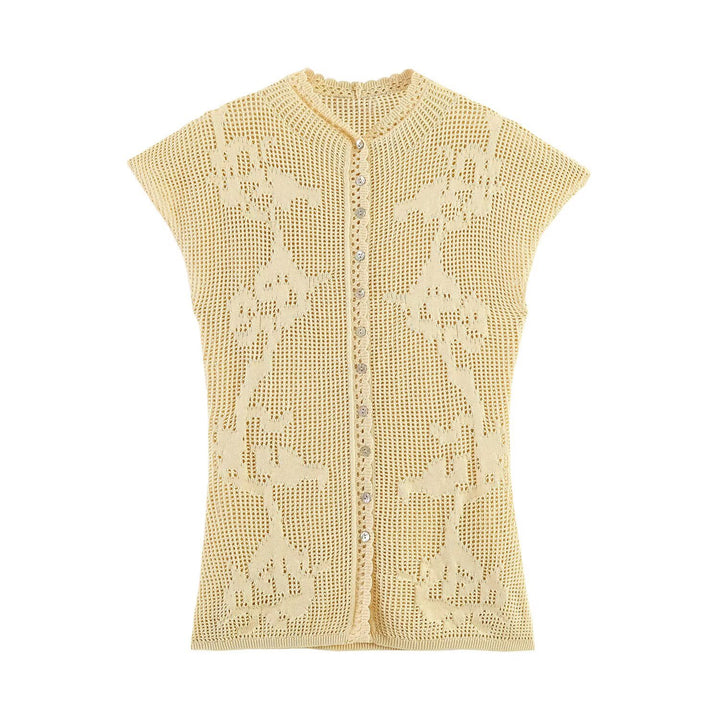 Dame elegant strikkebluse med filigranmønster Skjora