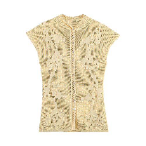 Dame elegant strikkebluse med filigranmønster Skjora