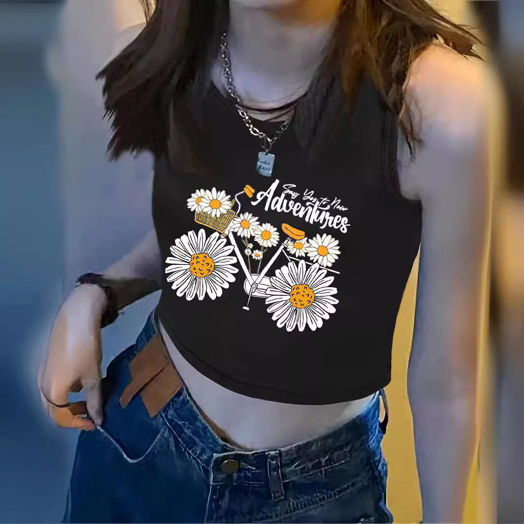 Dame Crop-Top med iøynefallende trykk og kroppsnær passform Skjora