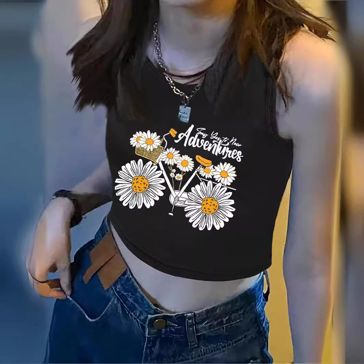 Dame Crop-Top med iøynefallende trykk og kroppsnær passform Skjora