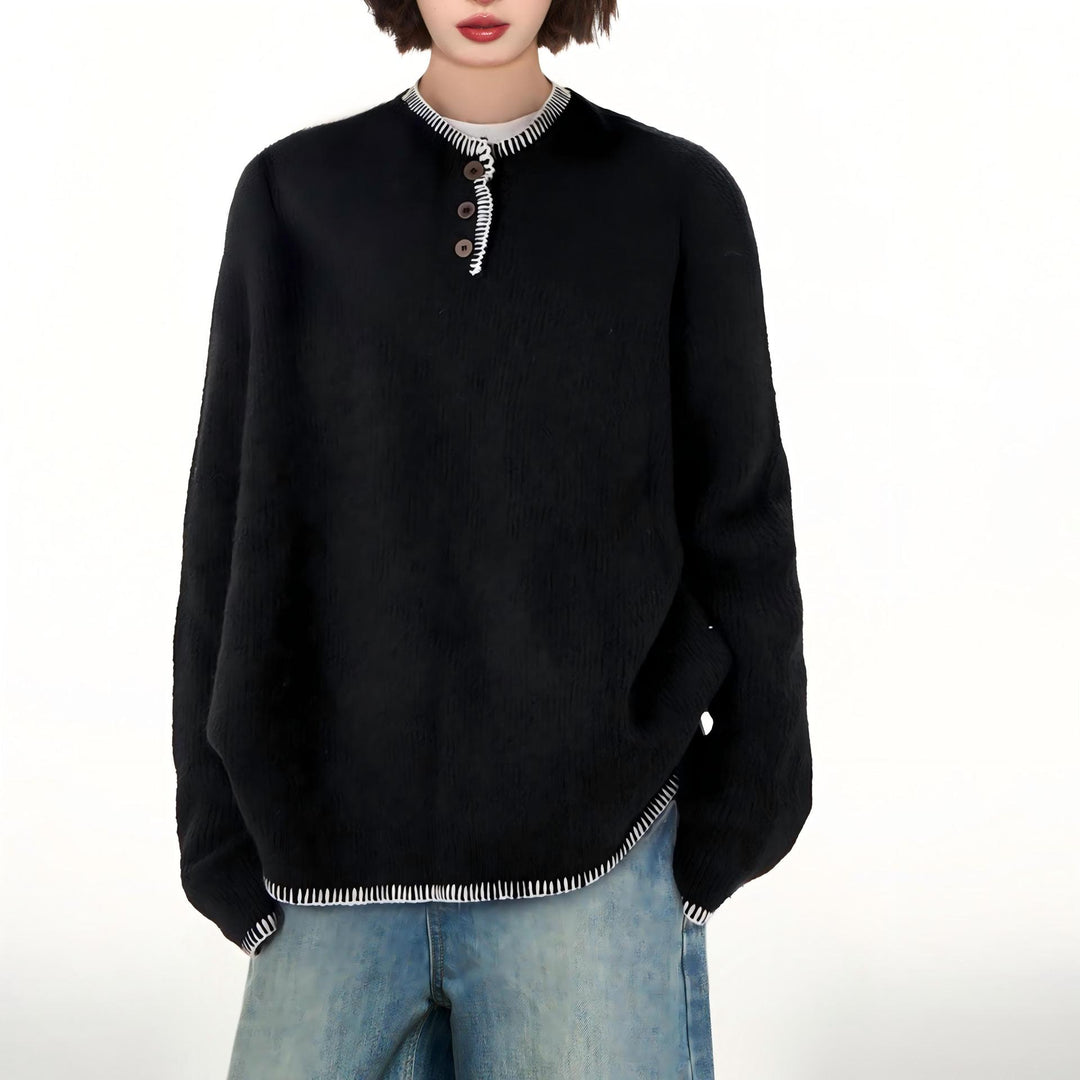 Kvinne Casual Sweatshirt med Dekorative Knapper Detaljer og Kontrasterende Avslutninger Skjora
