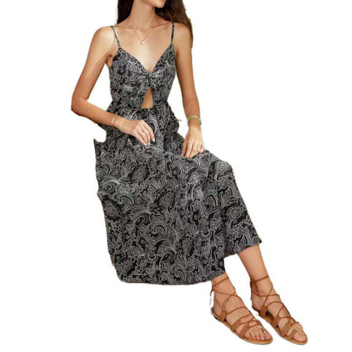 Dame Maxikjole med lekent cut-out-design og blomstermotiv Skjora
