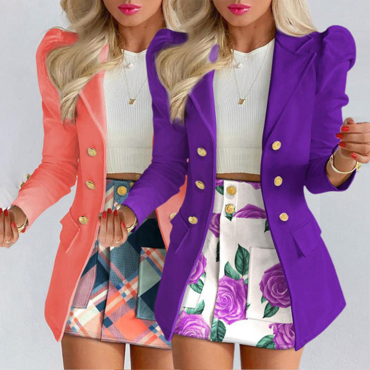 Elegant blazer for women with puffy sleeves and gold button details Skjora