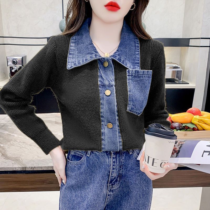 Kvinne cardigan med denimdetalj Skjora