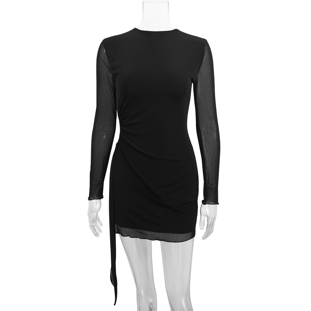 Damer elegant minikjole med transparente ermer og sidelår Skjora
