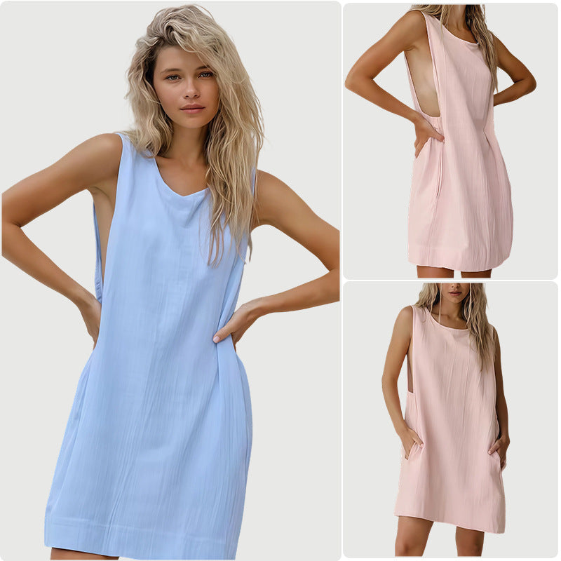 Women's Casual Long Sleeve Loose Fit Deep V-Neck Dress