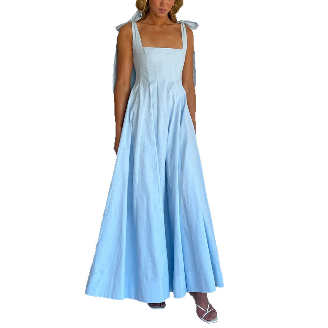 Dame Elegant Maxi Kjole med Moderne Skulderstropper og Flytende Snitt