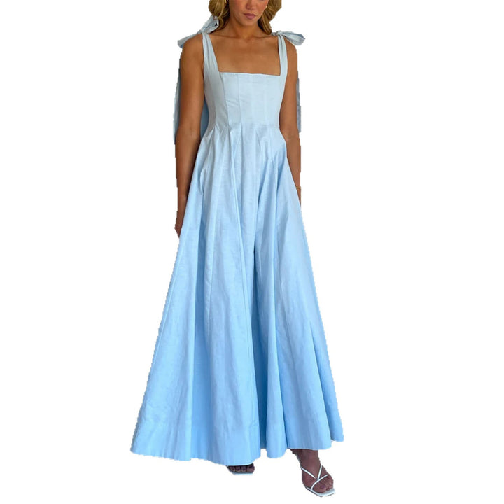 Dame Elegant Maxi Kjole med Moderne Skulderstropper og Flytende Snitt