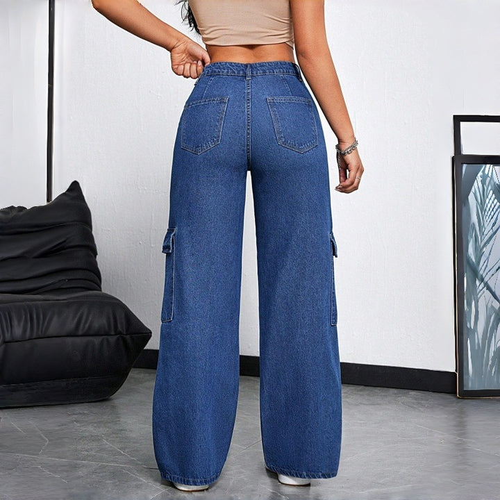 Dame Cargo-jeans i avslappet oversized-snitt med praktiske sidelommer Skjora