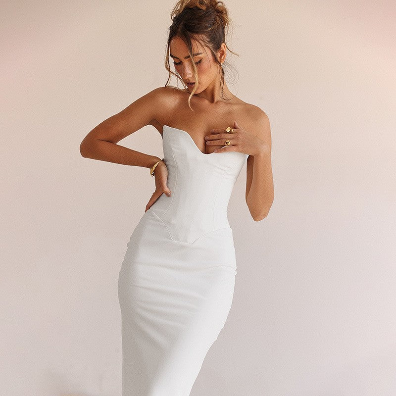 Damen Elegantes Abendkleid mit herzförmigem Ausschnitt und schwingendem Saum Skjora