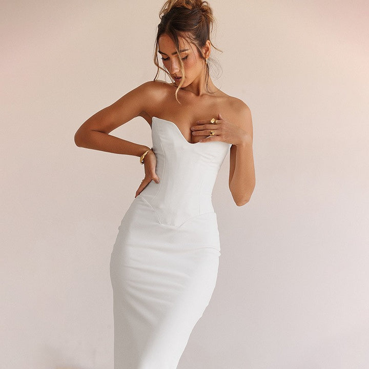 Damen Elegantes Abendkleid mit herzförmigem Ausschnitt und schwingendem Saum Skjora