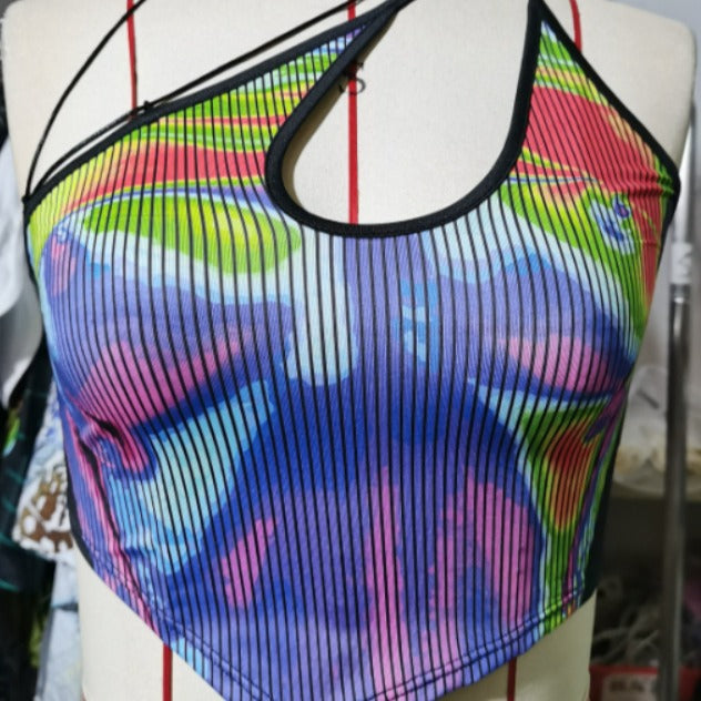 Damer Sporty Crop-Top med kreativ farge design Skjora