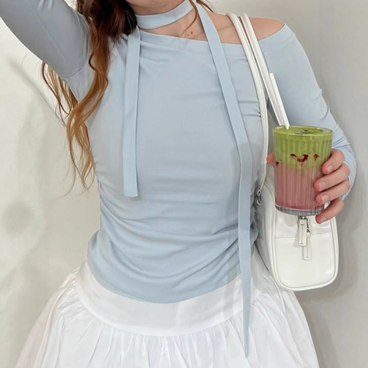 Dame Off-Shoulder Langermet med justerbar hals Skjora
