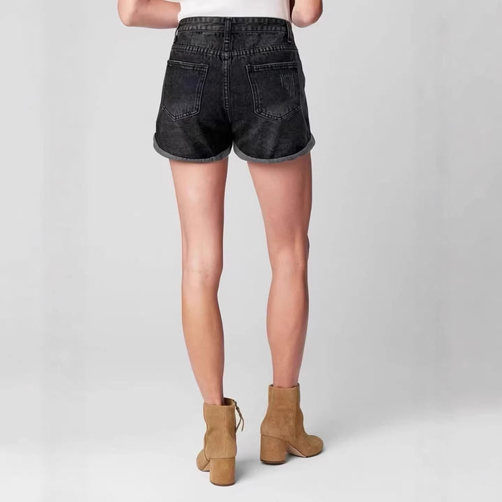 Dame Destroyed Denim-shorts med høy midje og stilige frynser-look Skjora