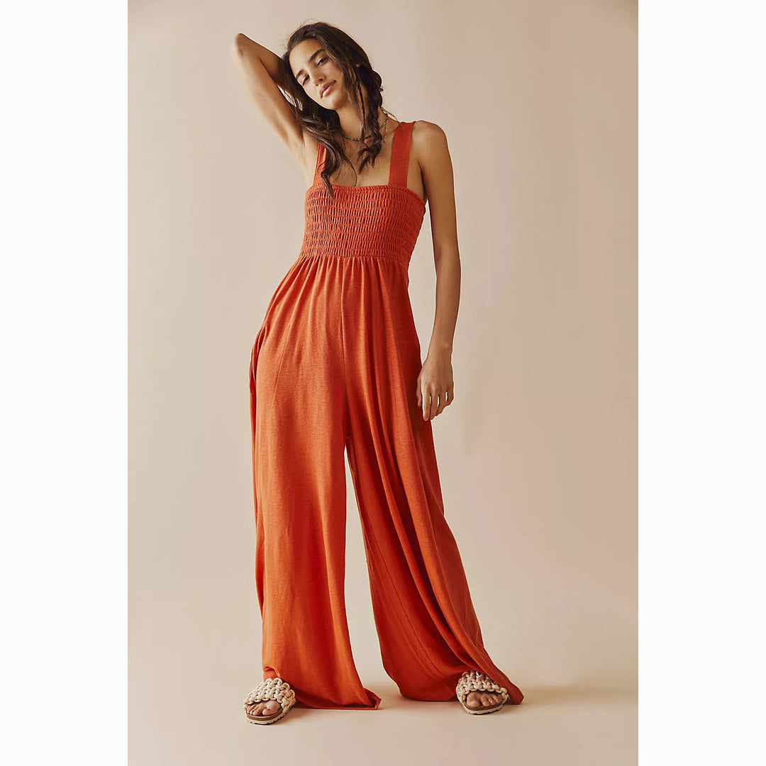 Kvinne Casual Jumpsuit med Elastisk Topp og Bred Ben Skjora
