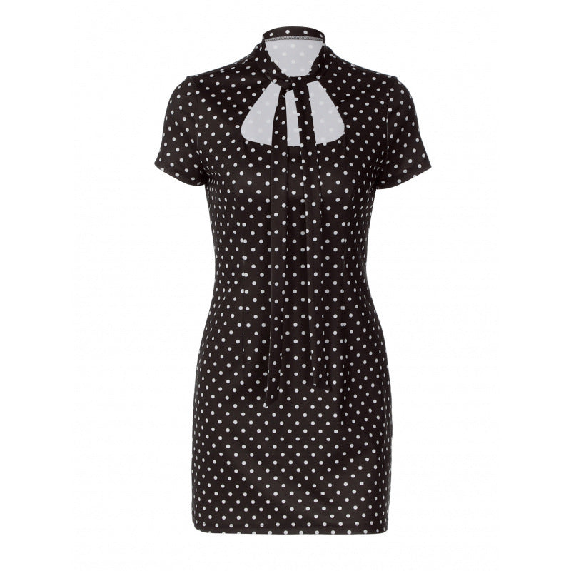 Dame Polka-dot Minikjole med stilig halterneck og figurnær silhuett Skjora