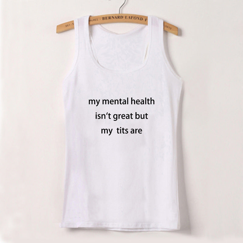 Dame ermeløs tanktop med kreativt statement-design Skjora