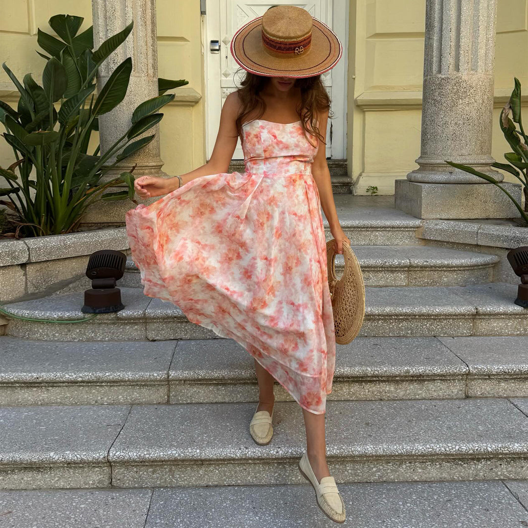 Damer Maxi Kjole med elegant drapering og romantisk blomstermønster Skjora